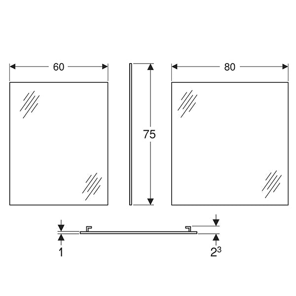 Geberit Selnova-Square Rectangular Bathroom Mirror - 750mm High - Tuskan Tiles
