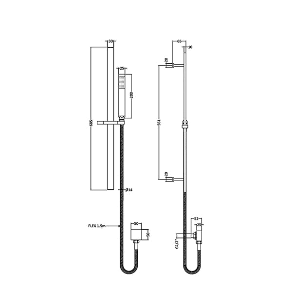 Hudson Reed Sheer Chrome Shower Rail Kit with Outlet Elbow - 685mm High