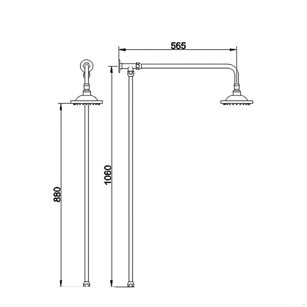 Hudson Reed Traditional Chrome Rigid Riser Kit with Shower Head - 1085mm High