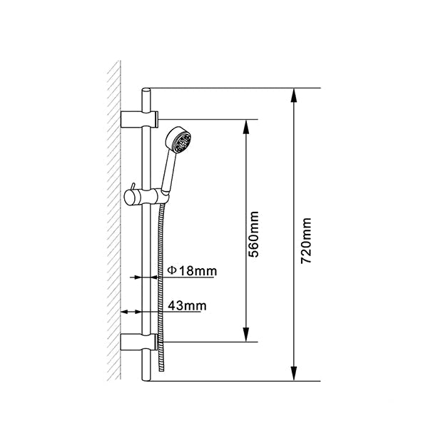 Hudson Reed Chrome Slider Rail Kit - Multi-Function Handset - 720mm High