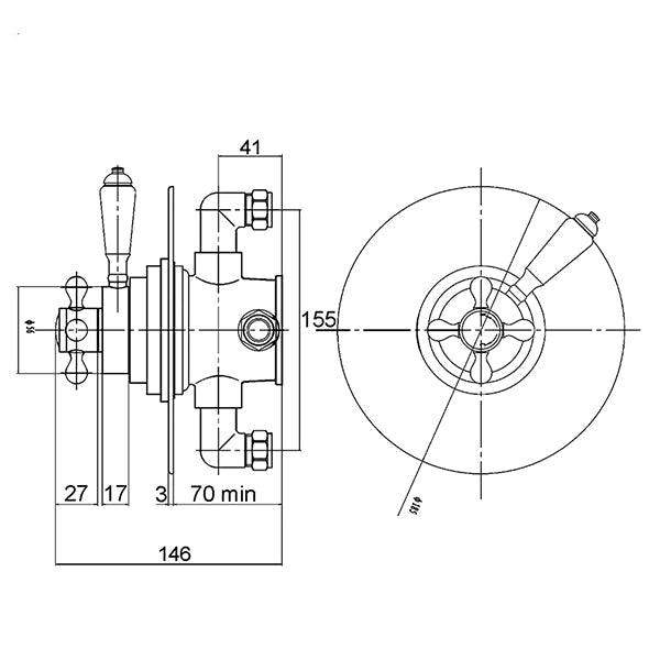 Hudson Reed Topaz Traditional Concealed Thermostatic Shower Valve - Round Trim - 3 Control