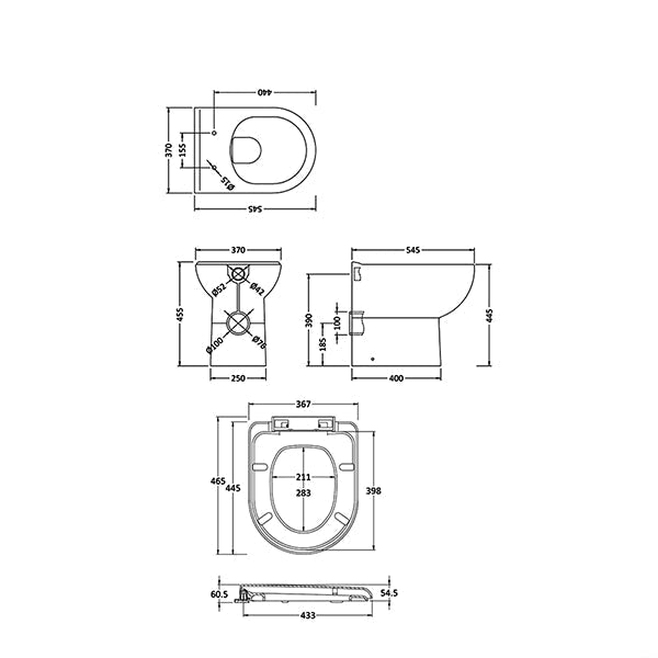 Back to wall WC pan with soft close seat by Hudson Reed, 375x545mm, in white ceramic, designed for comfort and modern bathroom style.
