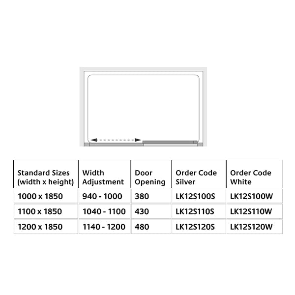 Lakes Classic Sliding Shower Door - Reversible - Silver Aluminium Frame