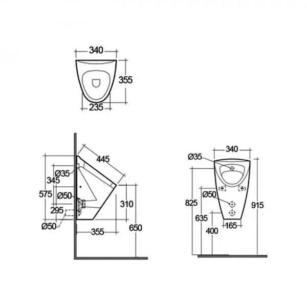 RAK Venice White Waterless Urinal with Fixing Brackets - 340 x 355 x 575mm
