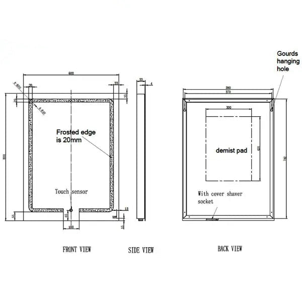 RAK Pegasus Portrait Frontlit LED Mirror with Demister Pad and Shaving Socket - 600 x 800mm
