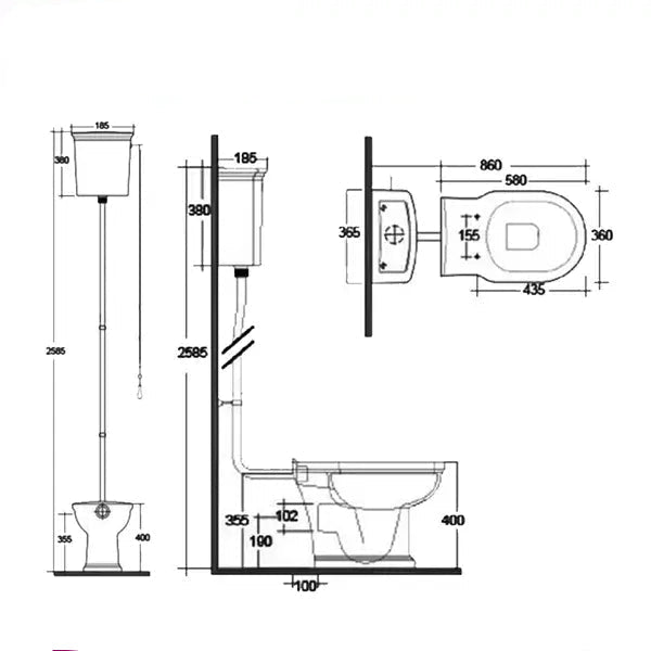 White RAK Washington high-level toilet with soft-close wooden seat, open back, 360x860mm, by Tuskan Tiles.