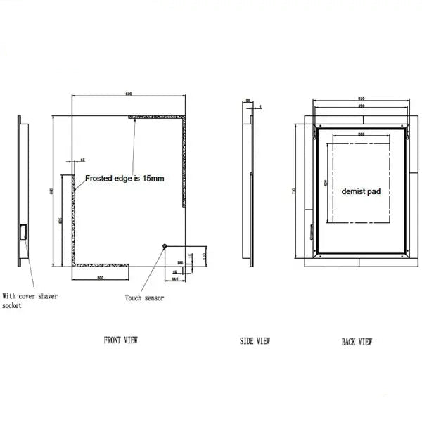 RAK Citrine Borderlit LED Illuminated Mirror with Demister Pad and Shaver Socket - 600 x 800mm
