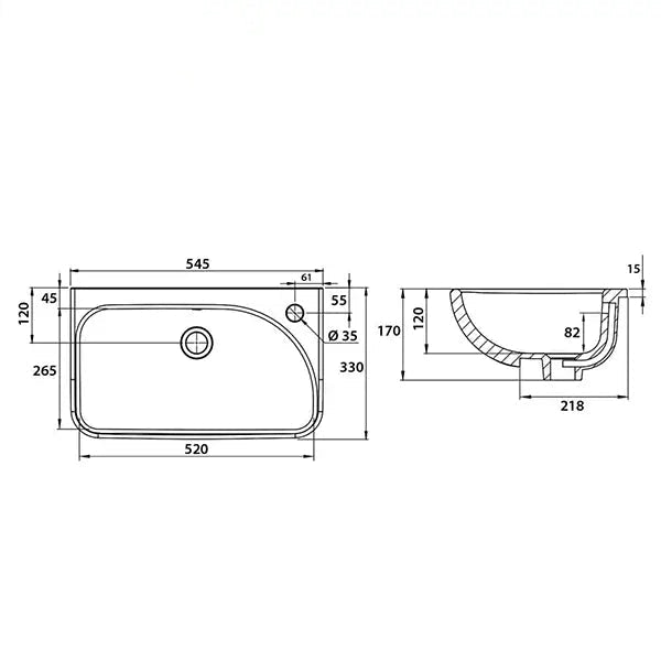 Tavistock Structure 550 x 330mm Slim Depth Semi-Countertop Basin