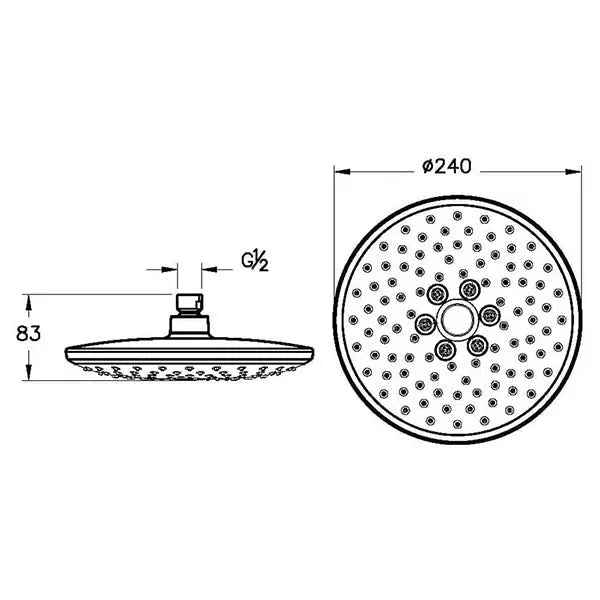 VitrA Bliss Round Fixed Shower Head - 240 x 240mm - Dual Spray Mode