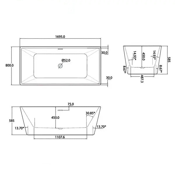 Kartell K-Vit Kruze Double Ended Free Standing 1700 x 800mm Bath