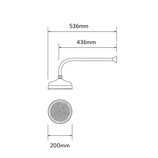 Aqualisa Aquatique Round Fixed Shower Head with Wall Arm - 200 x 200mm