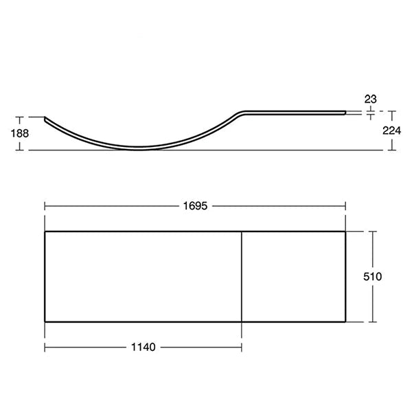 Ideal Standard Concept curved bath front panel in 1700 x 510mm, made of durable material, with a sleek, modern design.