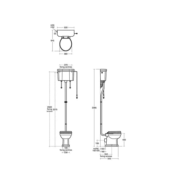 White Ideal Standard Waverly traditional high level WC pan with cistern, 520x645mm, installed in a bathroom setting.