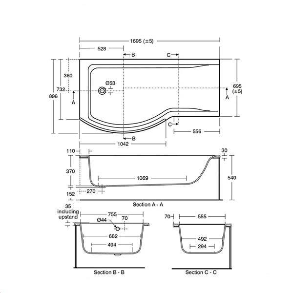 Ideal Standard Concept 1700 x 700mm Right Handed Shower Bath