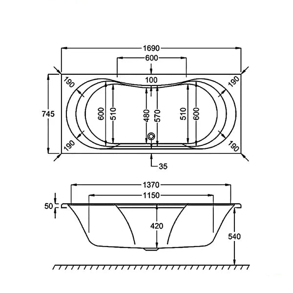 Carron Arc Double-Ended Rectangular Bath 1700 x 750mm