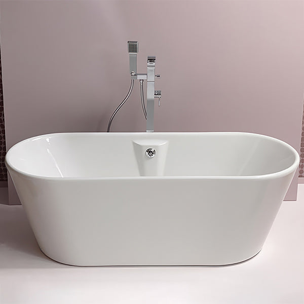 Double-ended freestanding bathtub by Tuskan Tiles, resin bond fibreglass construction, 1700x690mm, shown from side angle.