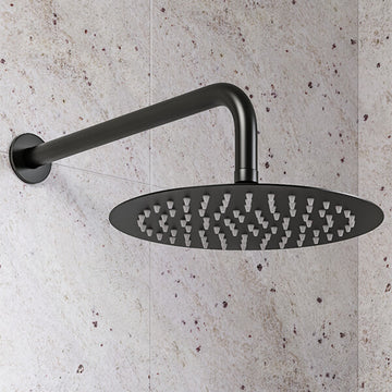 Aqua Edition Slimline Round Fixed Matt Black Shower Head - Single Spray Mode