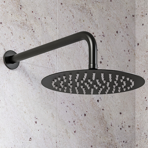 Aqua Edition Slimline Round Fixed Matt Black Shower Head - Single Spray Mode