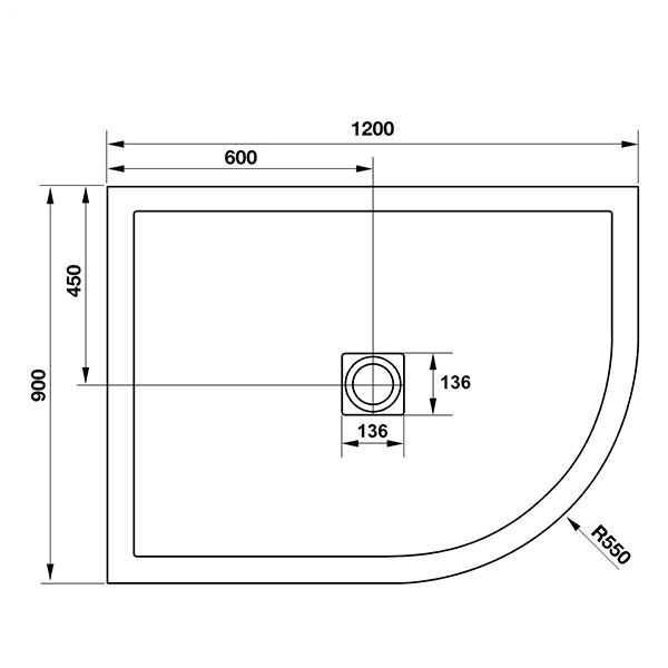 Aquadart Aqualavo Gloss White Offset Quadrant Shower Tray - 1200 x 900mm
