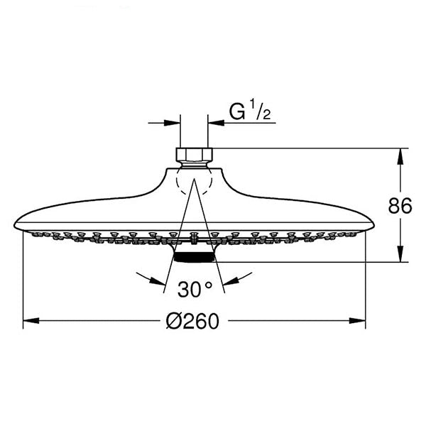 Grohe Euphoria Round Chrome Shower Head - Swivel - Multi-Spray Mode - 260 x 260mm