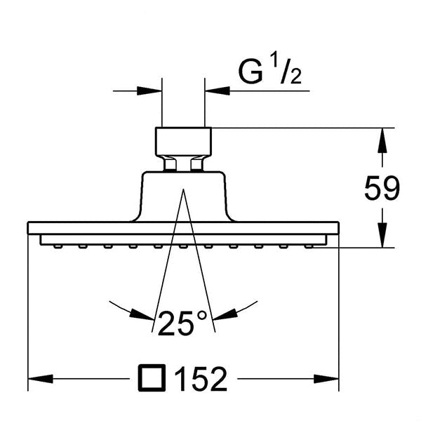 Grohe Euphoria-Cube Square Chrome Overhead Rainshower with Ball Joint - 150 x 150mm - Single Spray