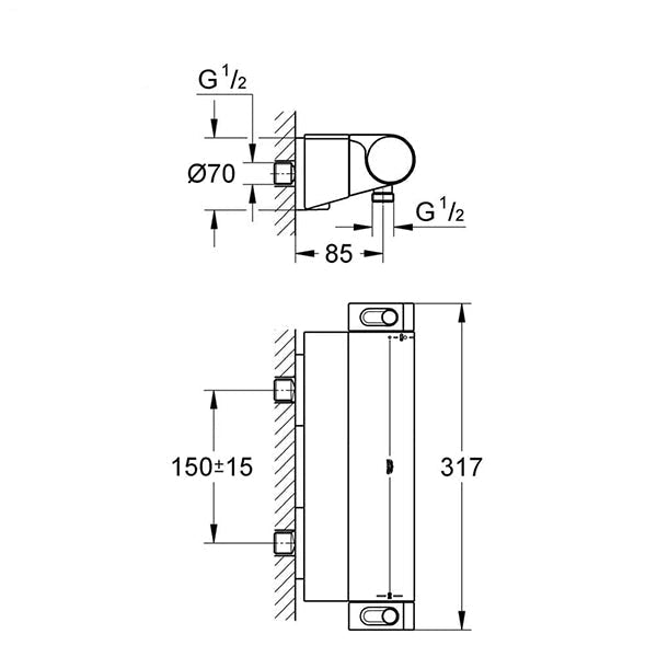 Grohe Grohtherm-2000 Thermostatic Exposed Bar Shower Valve - Chrome - 2 Control