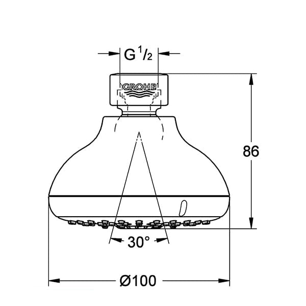 Grohe New Tempesta Round Chrome Shower Head with Ball Joint - 100 x 100mm - 4 Spray Modes