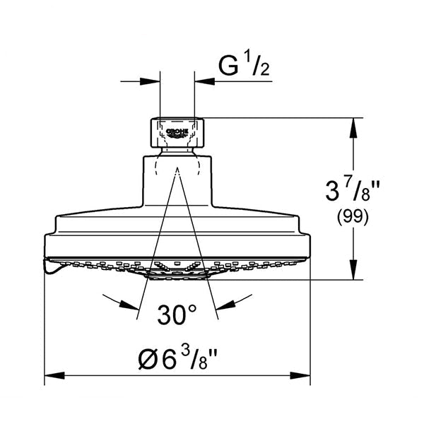 Grohe Cosmopolitan-160 Overhead Chrome Rainshower with Ball Joint - 162 x 162mm - 4 Spray Modes