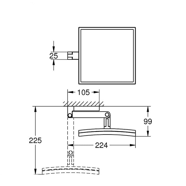 Grohe Selection Cube Square Wall-Hung Cosmetic Mirror - 3x Zoom - Chrome Finish - 224mm Wide