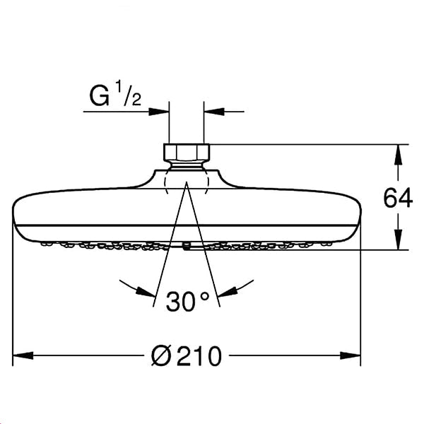Grohe Tempesta Round Chrome Swivel Shower Head - Single Spray Mode - 210 x 210mm