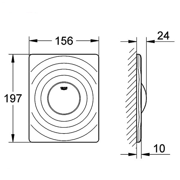 Grohe Surf Pneumatic Single Flush Plate and Button - Chrome - 156 x 197mm