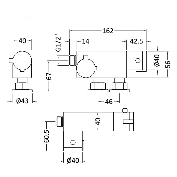 Nuie Vertical Chrome Thermostatic Exposed Bar Shower Valve - 1 Outlet - 2 Control