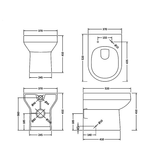 White Nuie Harmony back-to-wall WC pan with 370x520mm size, designed for modern bathrooms, shown in a sleek bathroom setting.