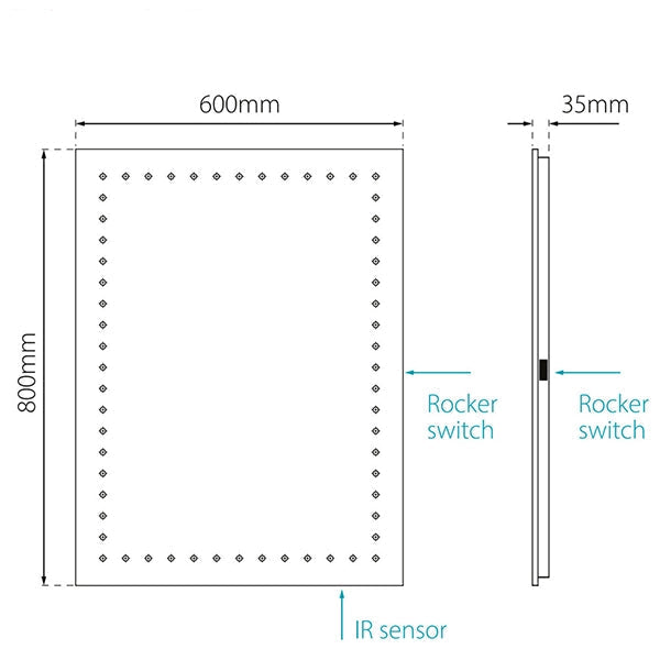 Sensio Bronte Rectangular Frontlit LED Mirror with Demister Pad - 600 x 800mm