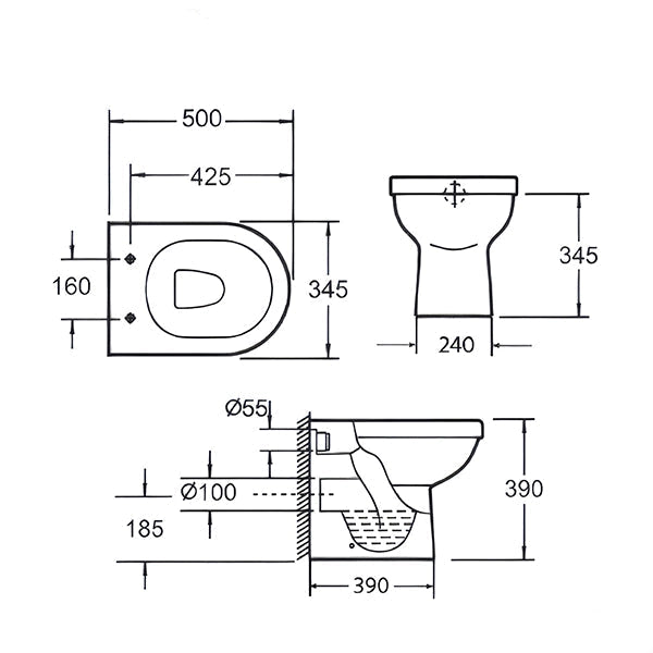 Contemporary white back-to-wall WC pan by IMEX Ivo, floorstanding design, 345x500mm, with sleek modern style.