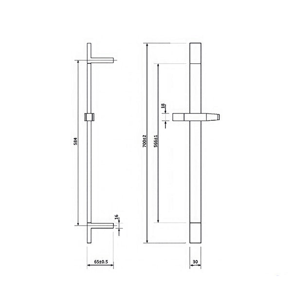 Imex Str8 Chrome Slide Rail Kit with Square Handset - Adjustable Bracket - 700mm High