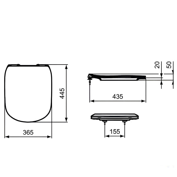 White Ideal Standard Tesi Slim toilet seat and cover, 370 x 450mm, with sleek design and durable finish, suitable for modern bathrooms.