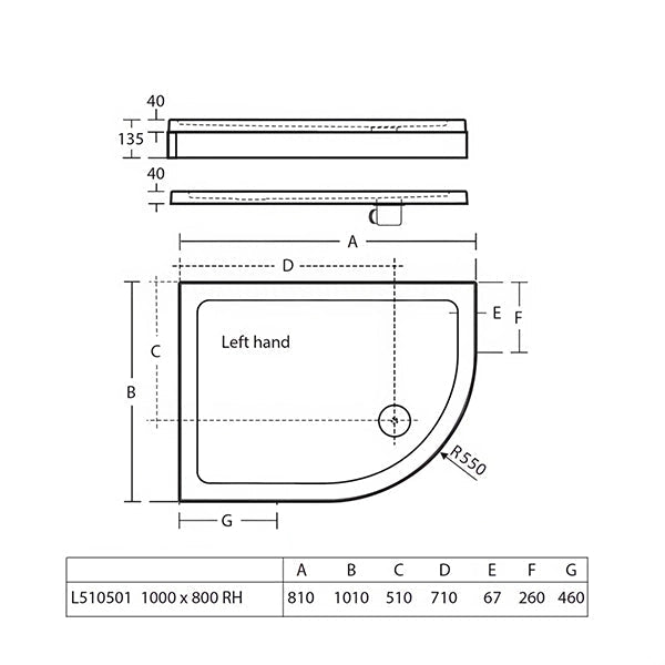 Ideal Standard Simplicity Offset Shower Tray with Waste - Right Handed - 1000 x 800mm