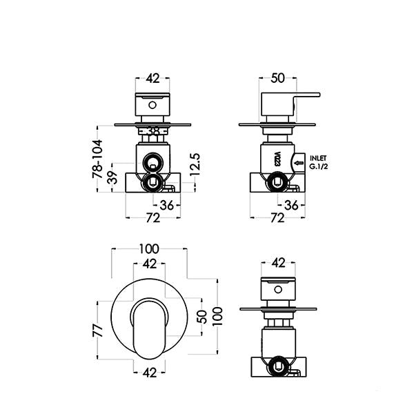 Nuie Arvan Concealed Thermostatic Round Chrome Stop Valve