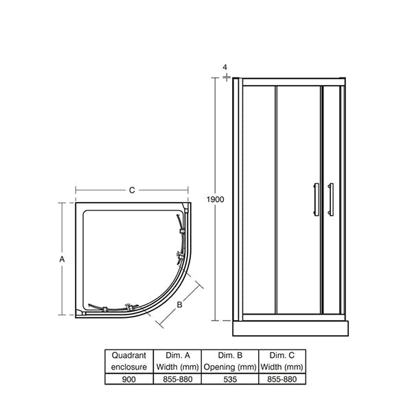 Ideal Standard Synergy Two Door Sliding Quadrant Shower Enclosure 900 x 900mm - Aluminium Frame