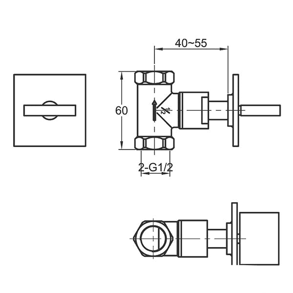 IMEX Bloque Wall Mounted Contemporary Chrome Outlet Valve - Hot or Cold Water