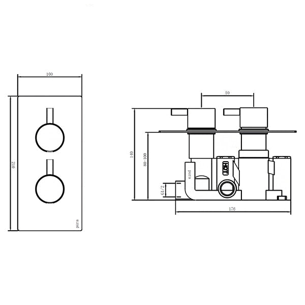 Imex Arco Chrome Concealed Thermostatic Shower Valve - Rectangular Trim - 2 Control