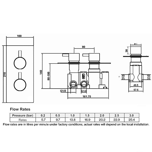 IMEX Arco Chrome Concealed Thermostatic Shower Valve - Rectangular - 2 Control
