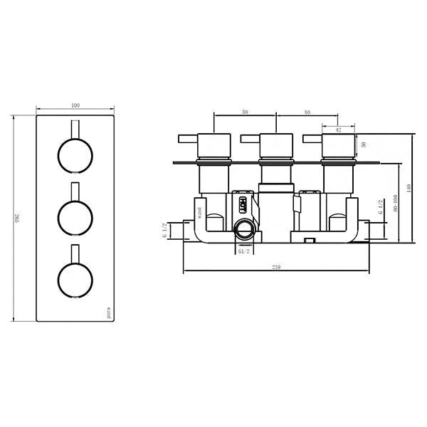 Imex Arco Chrome Concealed Thermostatic Shower Valve - Rectangular Trim - 3 Control