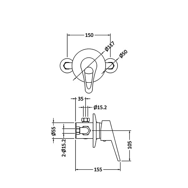 Nuie Ocean Chrome Round Contemporary Manual Shower Valve - 1 Outlet - 1 Control