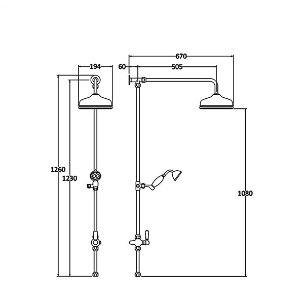 Hudson Reed Victorian Rigid Riser Kit with Diverter - 192 x 1260mm