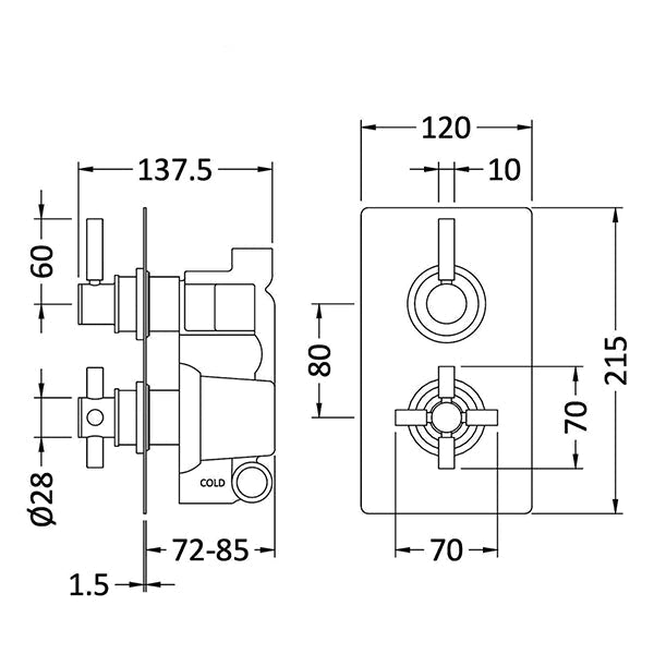 Hudson Reed Tec Pura Concealed Thermostatic Shower Valve - Rectangular Trim - 2 Control