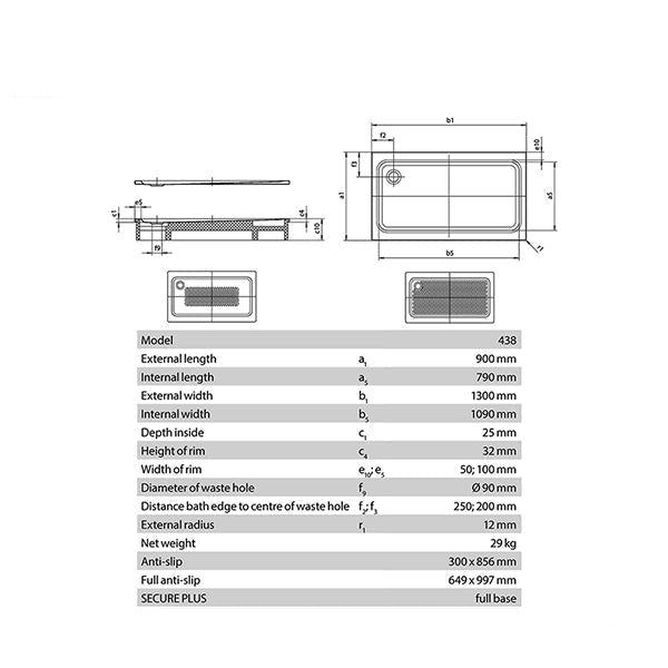 Kaldewei Ambiente Superplan XXL Rectangular Low-Profile Steel Shower Tray - White - 1300 x 900mm