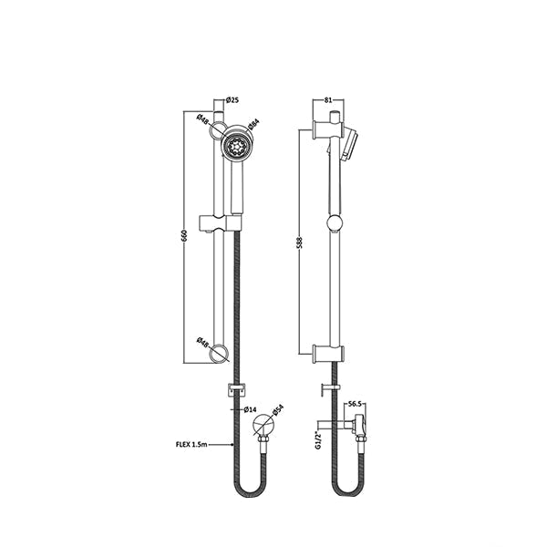 Nuie Chrome Slide Rail Kit with Multi-Function Handset - Adjustable Bracket - 660mm High