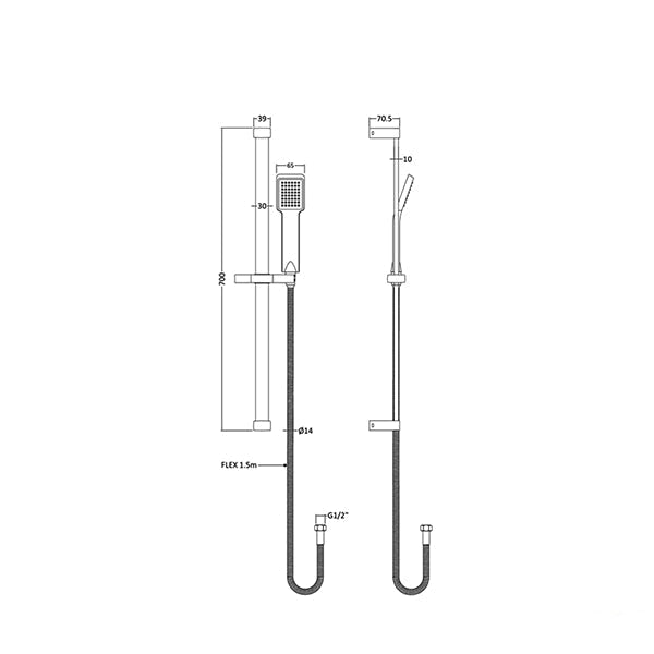 Nuie Rectangular Chrome Shower Rail Kit with Handset - 700mm High